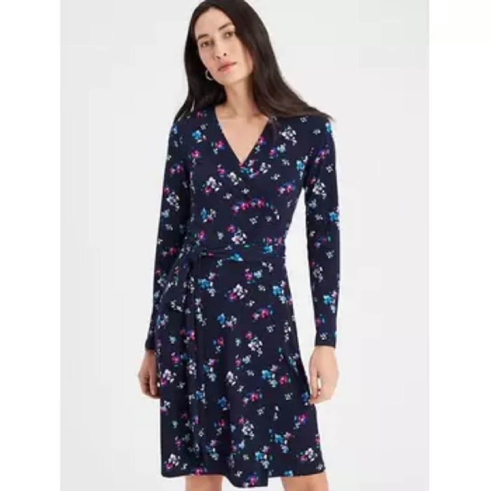 Banana Republic blue floral wrap dress